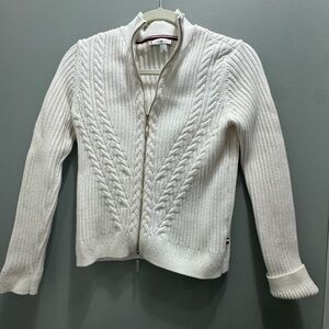Tommy Hilfiger White Zip-Up Cable Knit Cardigan